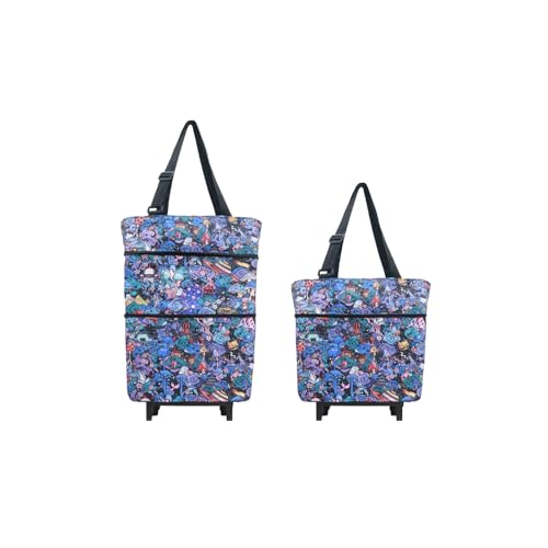 Folding Shopping Bag with Wheels, Small Rolling Folding Grocery Cart on Wheels, Collapsible Wheeled Portable Rolling Tote Bag for Groceries Shopping Cart