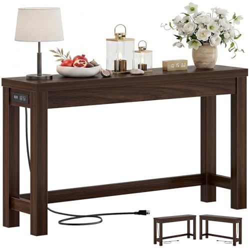 Cyclysio 47" Console Tables for Entryway, Narrow Console Tables for Living Room, Behind Couch Table, Sturdy Wood Support Hallway Table with 3AC+2USB Charging‌ Station, Black Walnut - color: Black Walnut, size: 47 inch