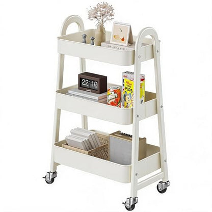 DUMOS 3 Tiers Metal Rolling Utility Cart with Lockable Wheels, Mobile Storage Organizer, Utility Shelving Unit for Kitchen, Office, Bathroom, Laundry, Narrow Places, White - color: 3 Tiers White