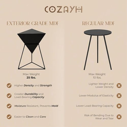 COZAYH Geometric End Table, Modern Side Table with Wooden Top and Metal Base Design, Unique Pyramid Plant Stand for Home and Living Room, Black - color: Black