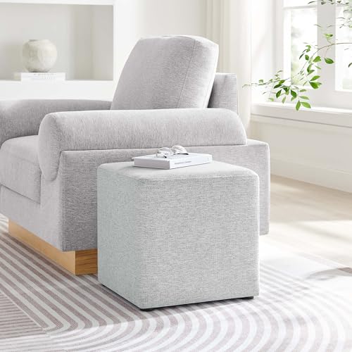 Modway 17" Square Woven Heathered Fabric Upholstered Upholstered Ottoman - color: Heathered Weave Light Gray