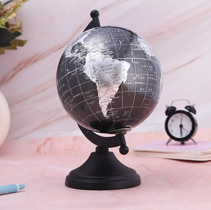 5" World Globe With Sturdy Metal Stand (NOT PLASTIC!) - Desktop Globes For Home Desk Table Office Decor - Book Shelf Decor Globe - 5 Inch - Metallic Black