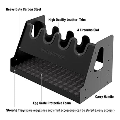 UNITEDPOWER Metal Pistol Rack, Handgun Holder for Gun Cabinet Storage, Revolvers Safe Organizer, 4 Gun Stand Fit Most Pistols, Black