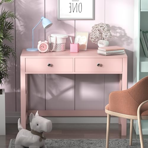 WiberWi Home Office Desk with Drawers, Modern Writing Computer Desk for Bedroom, Small Makeup Vanity Table Study Table for Home Office,Pink - color: Pink