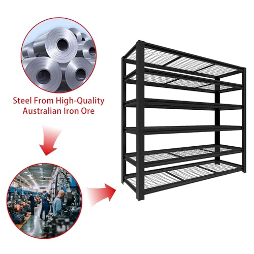6T 4200 LBS Garage Shelving,84"*62"*24" Industrial Shelf,Airflow Design Storage Shelves,6 Tier Adjustable Metal Shelves,for Garage,Basement, Storage Room, Supermarket, Garden, Farm - size: Black 84"*62"*24" 6T