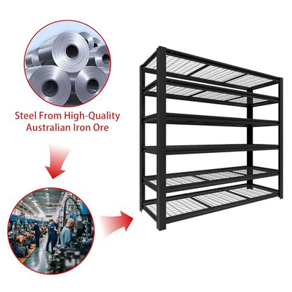 6T 4200 LBS Garage Shelving,84"*62"*24" Industrial Shelf,Airflow Design Storage Shelves,6 Tier Adjustable Metal Shelves,for Garage,Basement, Storage Room, Supermarket, Garden, Farm - size: Black 84"*62"*24" 6T
