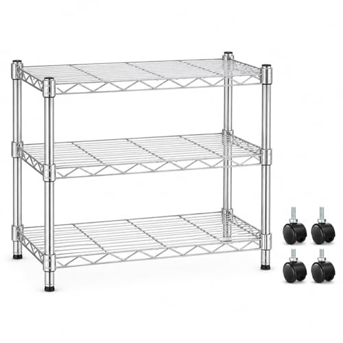 Simple Deluxe 3-Tier Storage Shelves, 750 Lbs Loading Capacity, 24.02" W x 13.78" D x 21.97" H Shelving Unit for Garage, Pantry and Kitchen, Chrome - size: 3-Tier, 24"W x 14"D x 22"H, style: 1 Pack