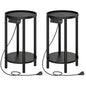 HOOBRO Set of 2 Small Round Side Tables with Charging Station, 2-Tier Round Bamboo End Tables, Easy Assembly, for Living Room, Bedroom, Apartment, Black BB156UBZP201 - color: Black