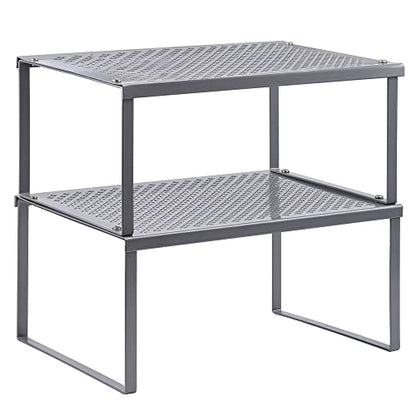 NEX Kitchen Shelf Organizer for Counter Cupboard Pantry, Set of 2 Cabinet Shelf Organizer Spice Rack, Stackable, Metal, Silver - color: Silver