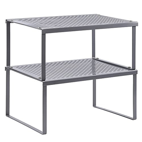 NEX Kitchen Shelf Organizer for Counter Cupboard Pantry, Set of 2 Cabinet Shelf Organizer Spice Rack, Stackable, Metal, Silver - color: Silver