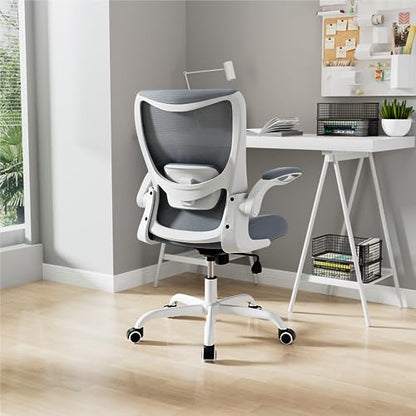 MUXX.STIL Office Chair, Ergonomic Desk Chair with Adjustable Lumbar Support and Flip up Armrest, Breathable Mesh Computer Chair for Home Office, Gray - color: Grey