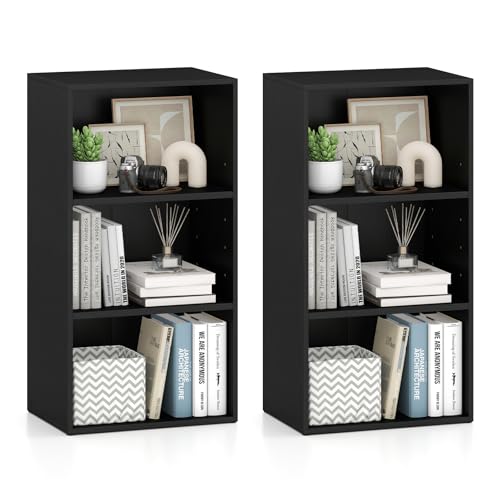 Giantex 2 Pieces 3 Shelf Bookcase Book Shelves Open Cube Storage Cabinet Multi-Functional Home Office Bedroom Furniture Display Bookcases, Black - color: Black
