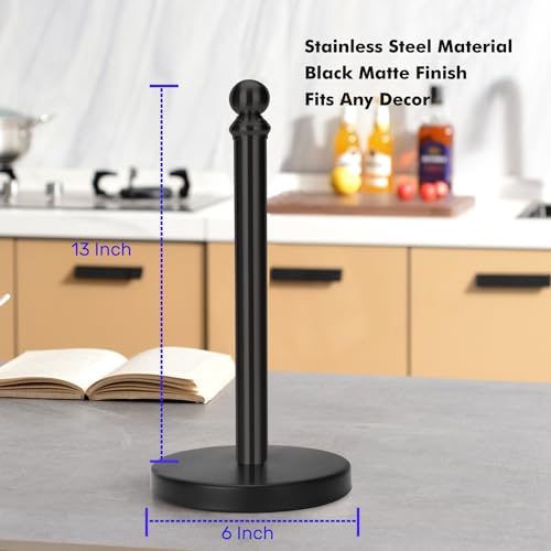 Paper Towel Holder Countertop, Standing Paper Towel Roll Holder for Kitchen Bathroom, with Weighted Base for One-Handed Operation (Black) - color: Black