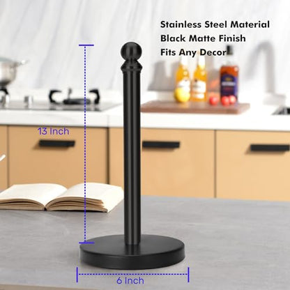 Paper Towel Holder Countertop, Standing Paper Towel Roll Holder for Kitchen Bathroom, with Weighted Base for One-Handed Operation (Black) - color: Black
