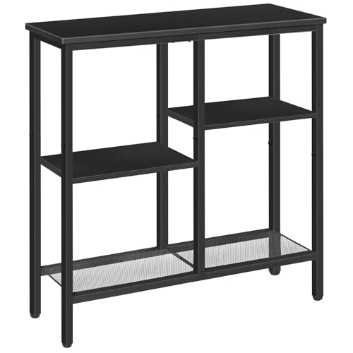 HOOBRO Narrow Console Table, Sofa Table, 4-Tier Industrial Entryway Table with Metal Mesh Shelf, Hallway Table with Adjustable Feet, for Entryway, Living Room, Hallway, Black BB79XG01 - color: Black