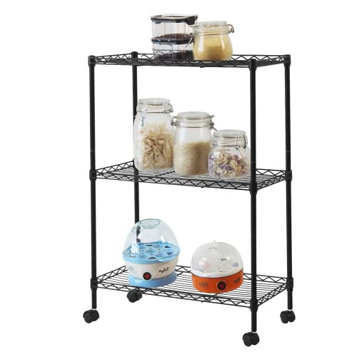 Metal Storage Shelf, Garage Storage Organization Wire Rack, Adjustable 3 Tier Wire Shelf with Wheels, Space Saving Design for Home Office, Living Room, Bedroom, 19.7"W x 9.8"D x 28"H, Black - color: Black, size: 3-tier 19.69"W x 9.84"D x 28.35"H Wheels