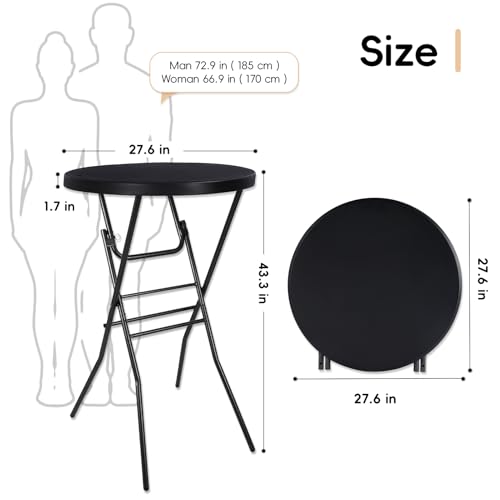 pollilar Cocktail Table 28in Portable Folding Bar Height Table, Compact Round High Top Plastic & Steel Bistro with Removable Legs, Indoor Outdoor RV Patio Catering Parties Commercial Events-Black - color: Black