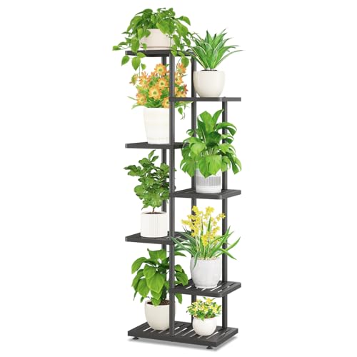 iDavosic.ly Plant Stand Indoor Outdoor, 6-Tier Tall Metal Flower Shelf for Heavy-Duty Large Planters, Corner Orchid Display Rack for Living Room Balcony Patio Porch, Space Saving, Modern Black - color: Black, size: 6 Tier