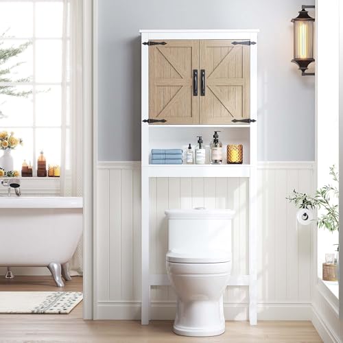Spirich Over The Toilet Storage Cabinet, Farmhouse Over Toilet Bathroom Organizer with Wood Grain Barn Doors and Adjustable Shelves - style: Grain Barn Door