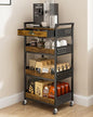 Giwil 4-Tier Rolling Storage Cart with Drawer, Small Coffee Bar with Wooden Top, Art Cart Organizer on Wheels, Metal Utility Cart for Crafts Paints Makeup Snacks Fruits, Black - size: 4 Tier/Drawer