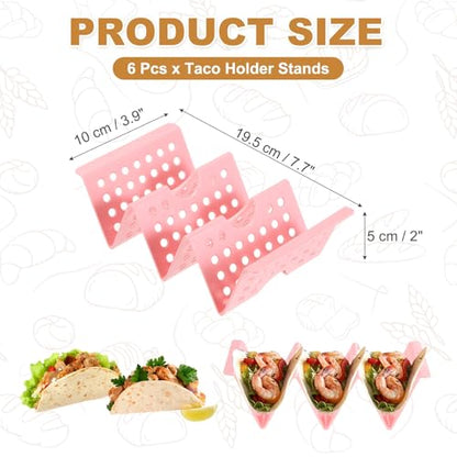 uxcell 6 Pcs Taco Holder Stands, Plastics Hollow Holder Can Hold 3 Soft/Hard Taco Street Tray Plates for Party Supplies Dishwasher and Microwave Safe, Pink - color: Pink