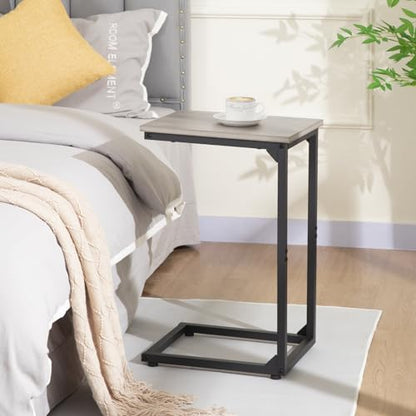 AMHANCIBLE C Shaped End Table, Slide Under Couch Table for Sofa, TV Tray Snack Table, Small Side Table for Small Space, Living Room, Grey HET02CGY-1 - color: Grey