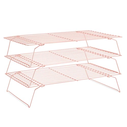 Cooling Rack for Baking 3 Tiers, 16" x 10" Cookie Cooling Wire Rack Stackable Collapsible Nonstick, Stainless Steel Baking Cooking Cooling Racks with Optimum Air Flow, Rose Gold - color: Rose Gold, size: 16"x10"-3Tier