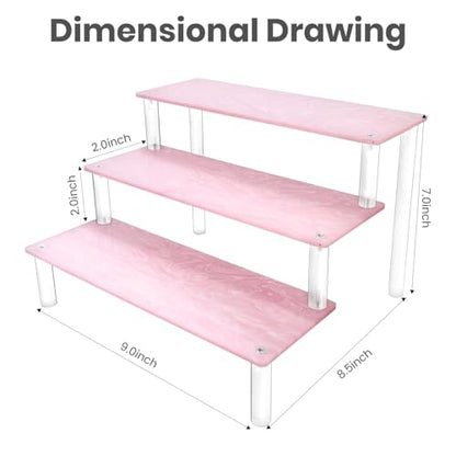 Acrylic Display Stand, 3 Tier Pink Display Risers for Funko POP Figures, 9" Cupcakes Stand, Perfume Organizer, Riser for Display, Dessert Stand, Ornament Display Stand…