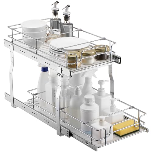 VEVOR Pull Out Cabinet Organizer, 12"W x 21"Dx15.2"H Heavy Duty Slide Out Pantry Shelves, Chrome-Plated Steel Roll Out Drawers for Home,13.5"Wx22"Dx19"H Inside Kitchen Cabinet, Bathroom, Under Sink - size: 12"W x 21"Dx15.2"H