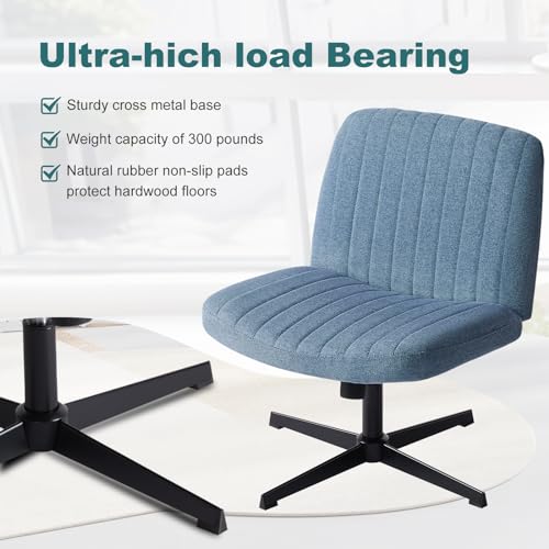 OLIXIS Criss Cross Chair, Vanity Chair, Home Office Desk | Height Adjustable, Comfy Fabric, Armless Wide Seating for Bedroom Student Study Room, Blue No Wheel - color: Blue No Wheel