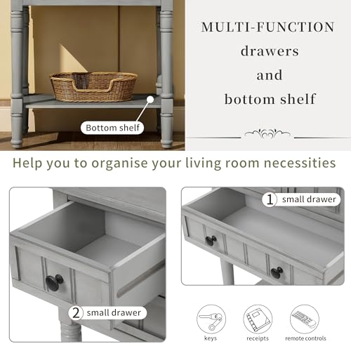 24'' Entryway Table, Small Console Table with Storage Drawers and Shelf, Hallway Table for Entryway Hallway Foyer, Farmhouse Solid Wood Frame (Gray) - color: Grey