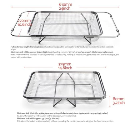 WAGENSTEIGER Extendable Dish Rack with Feet, Vegetable Colander Basket, Stainless Steel Dish or Silverware Drying Rack, Ultimate Kitchen Organizer Over the Sink (12.99 x 9.65 x 2.76 Inches) - size: 12.99 x 9.65 x 2.76 Inches