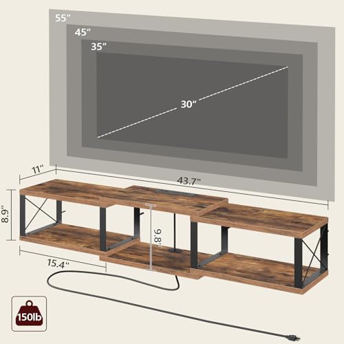 MAHANCRIS 43.7” Floating TV Stand with Power Outlet, Wall-Mounted Entertainment Center, Floating Metal Frame Media Console Shelf for Under TV Storage, for Living Room, Bedroom, Rustic Brown TVHR101E01 - color: Rustic Brown