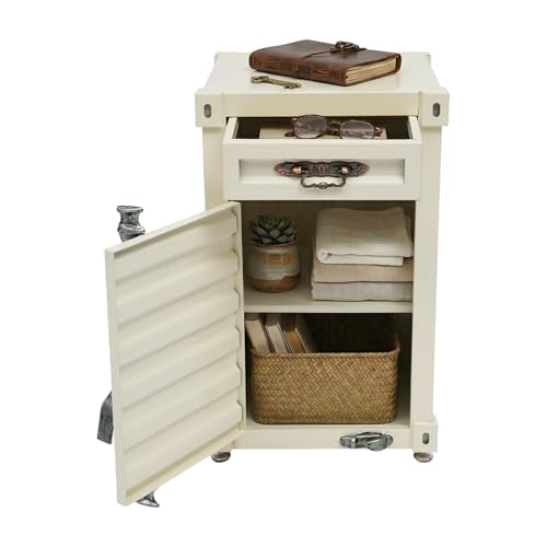 12.6 X 12.6 X 19.7 in Industrial Side Table, Metal Iron 3-Tier Bedside Table with 2 Compartments & 1 Storage Drawer, Retro Metal Shipping Container Cabinet for Bar/Bedroom/Garage (White) - color: White