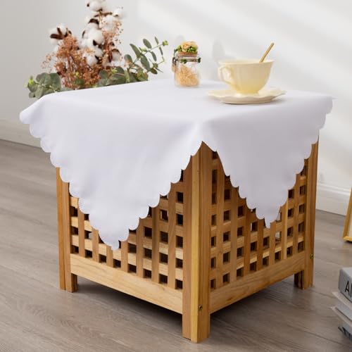 Small Square White Tablecloth 24 x 24 Inch Polyester Fabric Washable Table Cover Decorative Wrinkle Resistant Solid Color Table Cloth for Nightstand Party Wedding Camping | Polyester Fabric Washable Table Cover Decorative Wrinkle Resistant Solid Color Tab