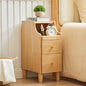 Solid Wood Narrow Nightstand, Slim Bedside Table with 2 Drawers & Slide-Out Tray, Mid-Century Modern End Table Side Table for Bedroom, Living Room, Small Spaces (Natural) - color: Natural