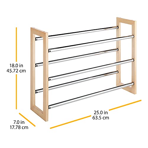 Whitmor 3 Tier Expandable Shoe Rack -Stackable - Natural Wood and Chrome - color: Wood & Chrome
