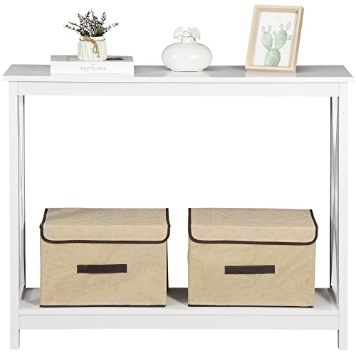 Nouva 2-Tier Narrow Console Sofa Side Table Wall Table for Hallway Foyer, White - color: White