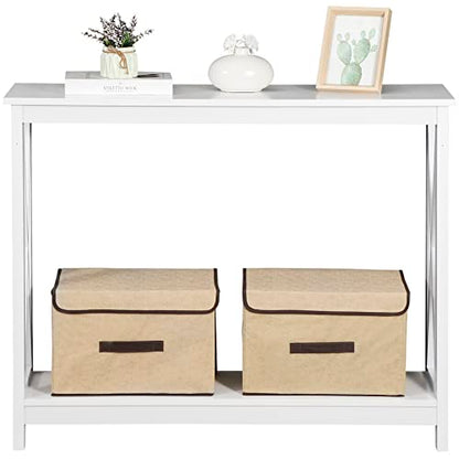 Nouva 2-Tier Narrow Console Sofa Side Table Wall Table for Hallway Foyer, White - color: White