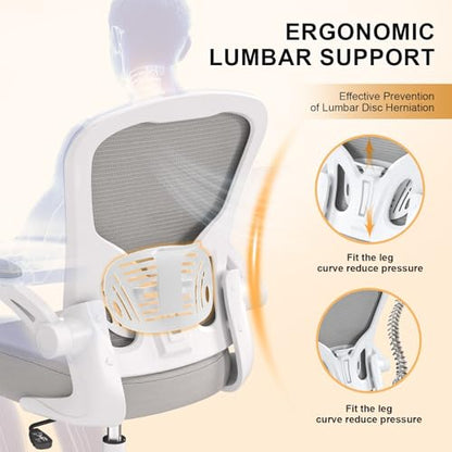 Office Chair, Ergonomic Desk Chairs 330LBS Capacity High Back Mesh Computer Chair with Flip-up Armrests, Comfy Work Chair with Adjustable Lumbar Support - color: Beige-grey