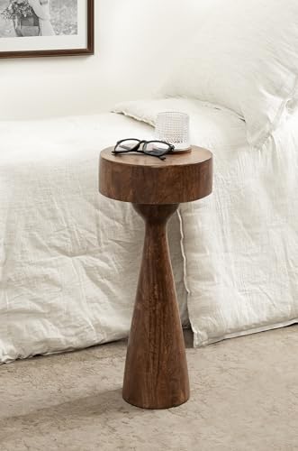Kate and Laurel Solbrett Transitional Sophisticated Drink Table; 10 x 10 x 22; Walnut Brown; Mid-Century Sculptural Bedroom Nightstand with Unique Pedestal Table Design for Use as Indoor Plant Stand - color: Walnut Brown
