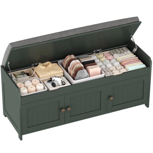 HOMEFORT 41.3" Shoe Bench with Lift Top Storage, Entryway Bench with Cushioned Seat, Wooden End of Bed Bench, Shoe Cabinet Bench with Hidden Storage Space, for Bedroom, Hallway,Green - color: Green, size: 41.3"Wx14.9"D x18.1"H