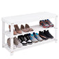 SMIBUY Bamboo Shoe Rack Bench, 3-Tier Shoe Organizer Storage Shelf for Entryway Hallway Bathroom Living Room (White) - color: White