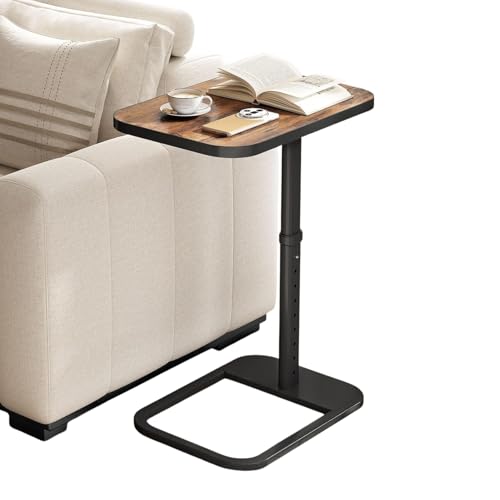 Japard Flexible Living Side Table 11.8" x 16", Rustic Brown Wood Couch for Laptop, Snacks, Work & Small Spaces, 9 Adjustable Height 18.5" - 30"