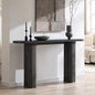 OKD 63" Modern Fluted Console Table, Narrow Entryway Table, Dark Alder | Modern Fluted Wood Base, Curved Faux Marble-Texture Top, Entryway, Hallway, Foyer, Behind Sofa - color: Dark Alder