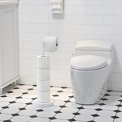 MARMOLUX ACC Free Standing Toilet Paper Holder Stand with Storage for 4 Rolls of Toilet Tissue for Bathroom, Stainless Steel Luxury Modern White Finished 1pc - color: White