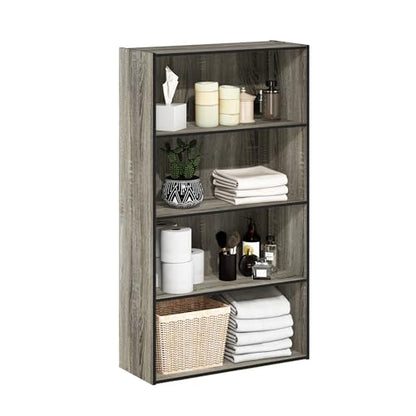 Furinno PASIR Book Shelf, 4-Tier Bookshelf, Bookcase with Open Shelf, 9.4 x 23.6 x 41.7, for Living Room, Bedroom, Home Office, French Oak - color: French Oak Grey, size: 4-Tier