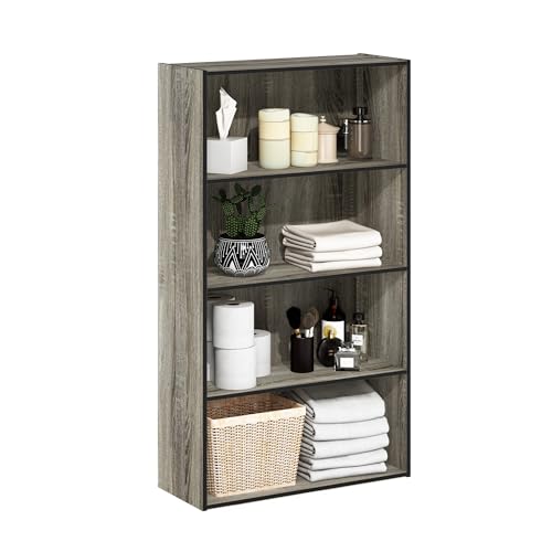 Furinno PASIR Book Shelf, 4-Tier Bookshelf, Bookcase with Open Shelf, 9.4 x 23.6 x 41.7, for Living Room, Bedroom, Home Office, French Oak - color: French Oak Grey, size: 4-Tier