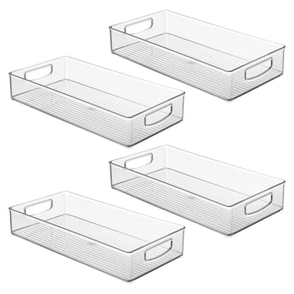 iDesign Stackable Clear Plastic Extra Long Pantry Organizers, 4-Pack | Cabinet Storage Bins, For Kitchen - size: 16 x 8 x 3, style: Pack of 4