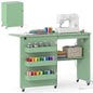 DREAMADE Folding Sewing Table with Storage, Craft Table w/Charging Station, 5 Lockable Wheels, Storage Bins & Shelf, Sewing Machine Desk for Home Office, Apartment, Studio (Green) - color: Green